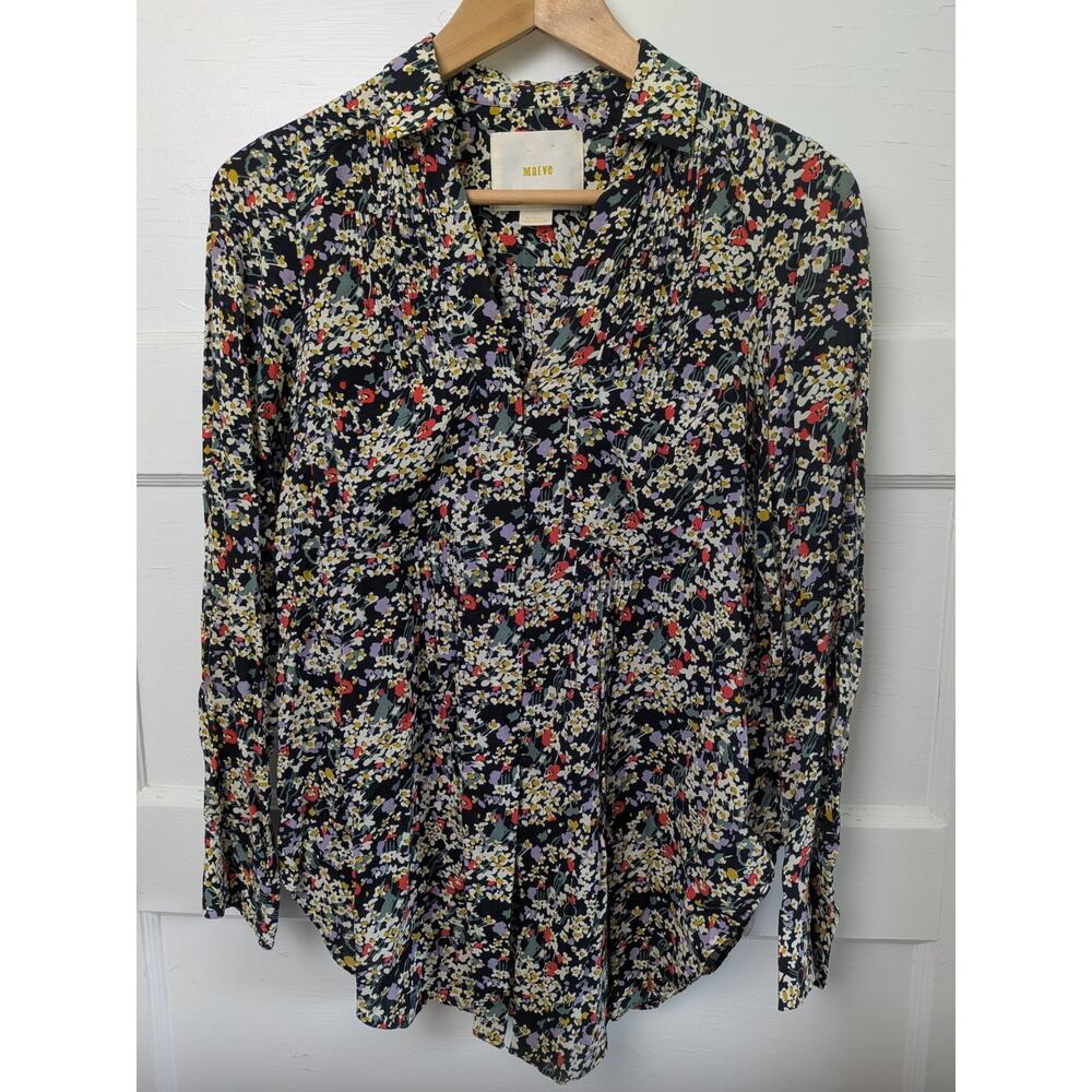 Tiny Anthropologie Floral Wrap Blouse Small Surplice Long Sleeve Gray - Picture 16 of 16